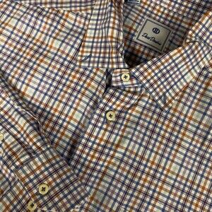 David Donahue Dress Shirt Mens Poplin Blue Orange Plaid Corpcore‎ XL Cotton